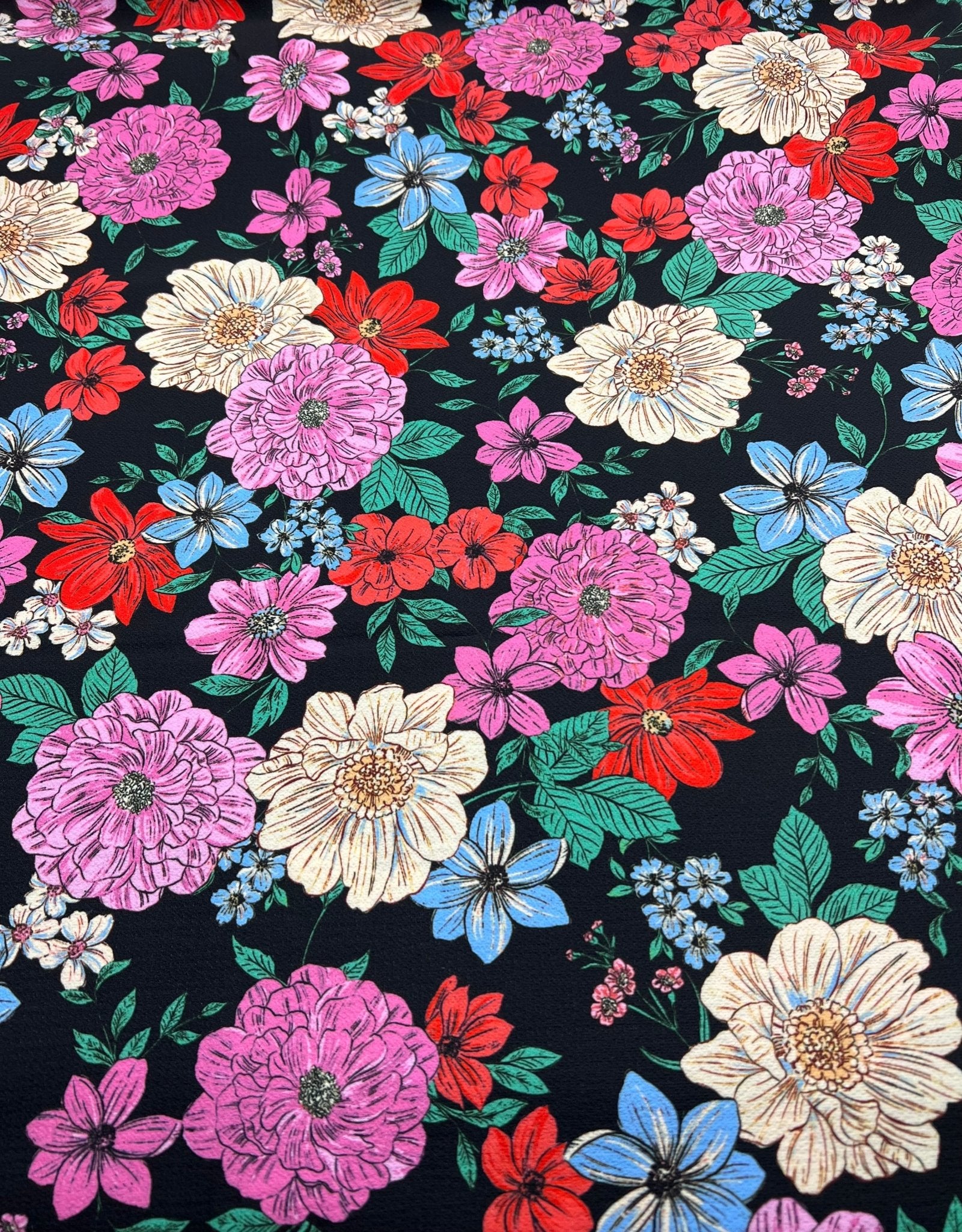 Sketch Floral Print Lightweight Bubble Crepe Fabric - T9 Fabrics